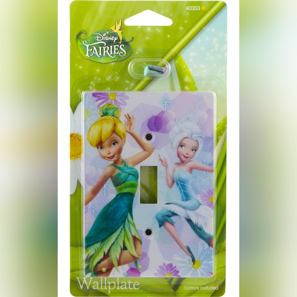 Disney Fairies Single Toggle  Green and Blue Wallplate With Screws New